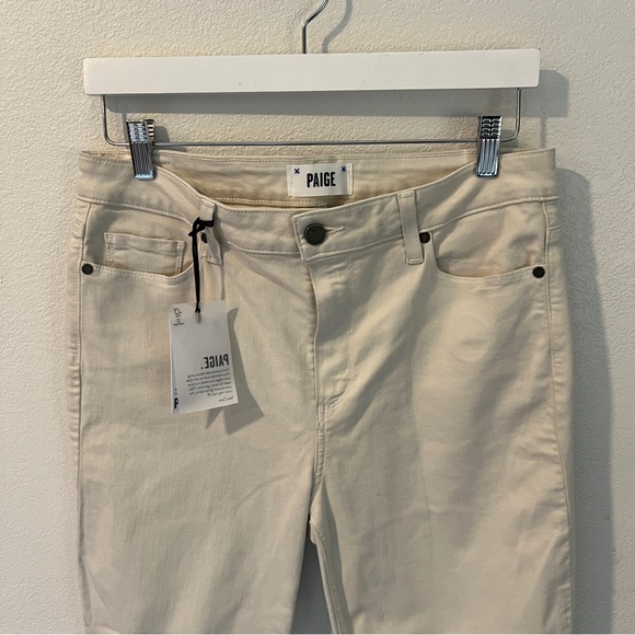 PAIGE Rory High Rise Cropped Flare Jeans Neutral Cream Raw Cut Off Hem Size 31 - Picture 3 of 15